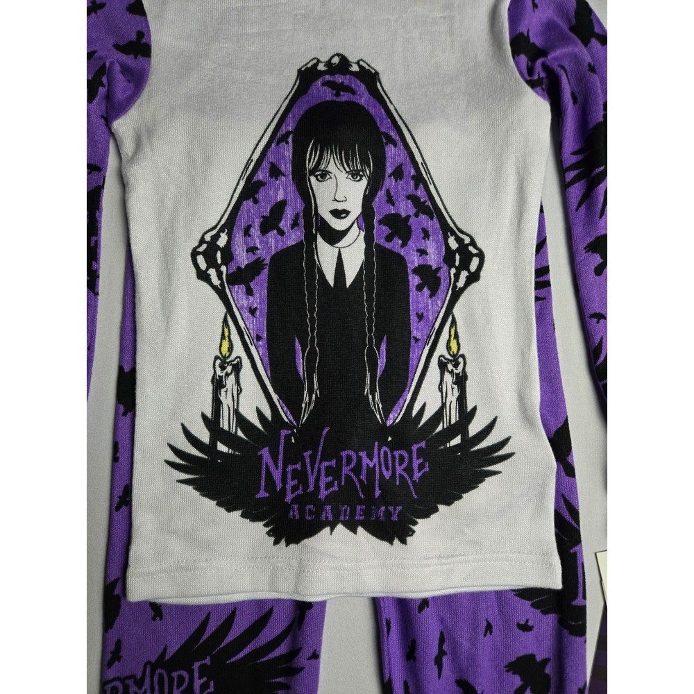 Wednesday Addams Nevermore Academy Pajama Set Kids Size 4 Purple Raven NWT - Picture 2 of 5